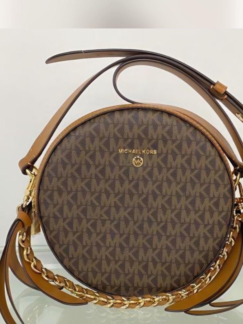 Michael Kors Brown MK Delaney Round Crossbody